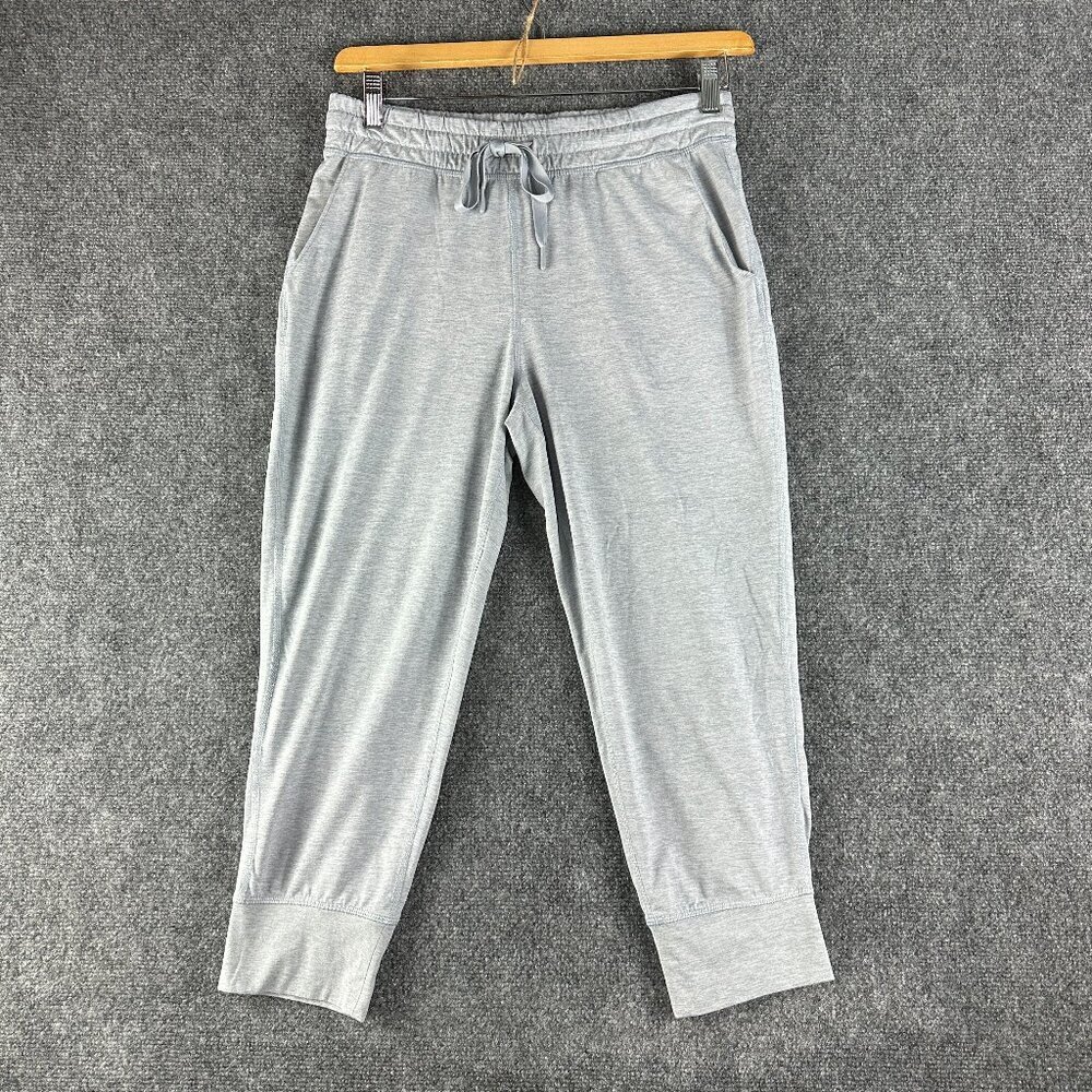 GAP Fit Pants Womens Small Brushed Tech Jersey Gray Stretch Pockets Tie Elastic